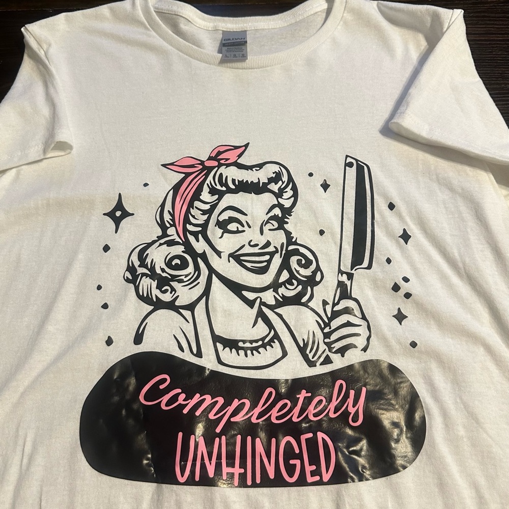 Gildan White Tee with Pink and Black Graphic